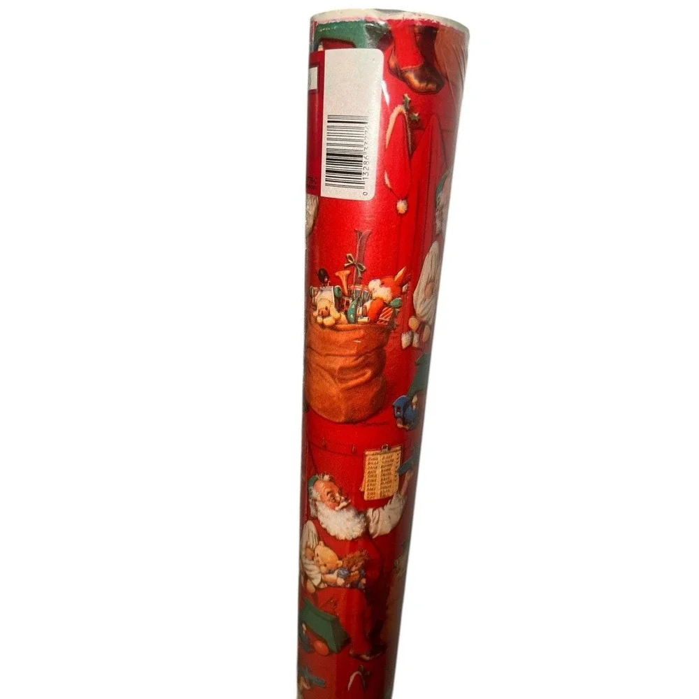 Vtg Wrapping Paper American Greeting Santa Christmas Roll USA 3'x1' New 75SqFt